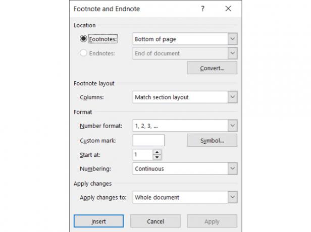 Formatuokite išnašas ir galines išnašas „Word“