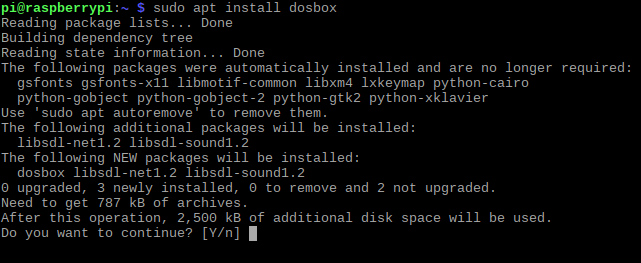 Įdiekite „DOSBox“ „Raspberry Pi“