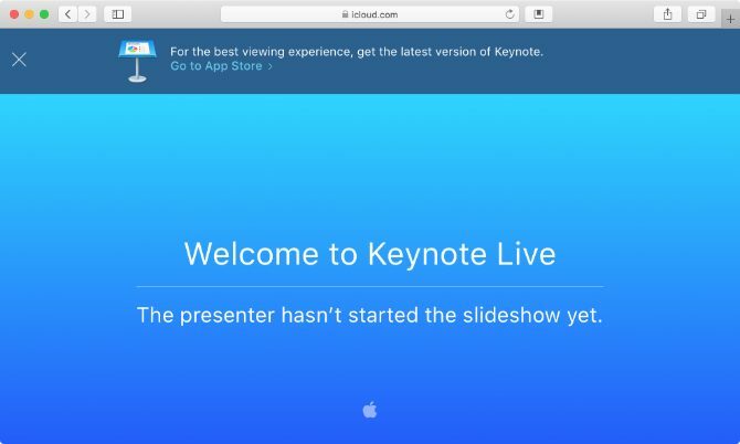 „Keynote Live“ laukimo puslapis „Safari“