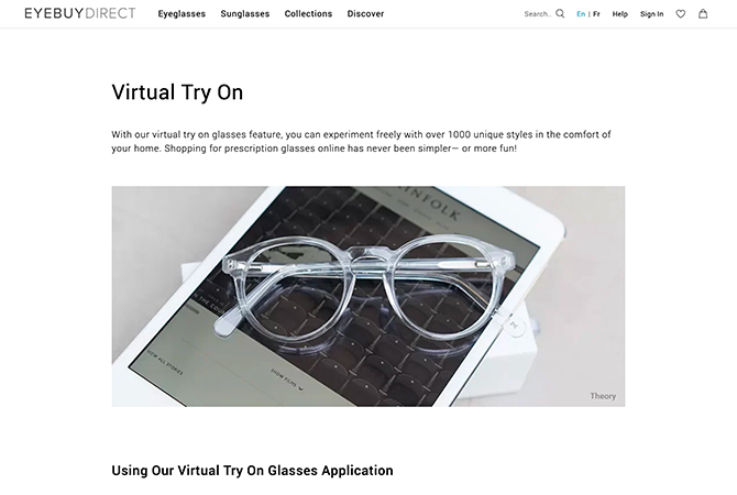„EyeBuyDirect“ virtualus bandymas