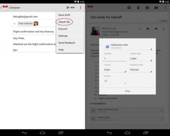 „Gmail“ 4.7 - „Android“ debesies spausdinimas-pridėkite failą