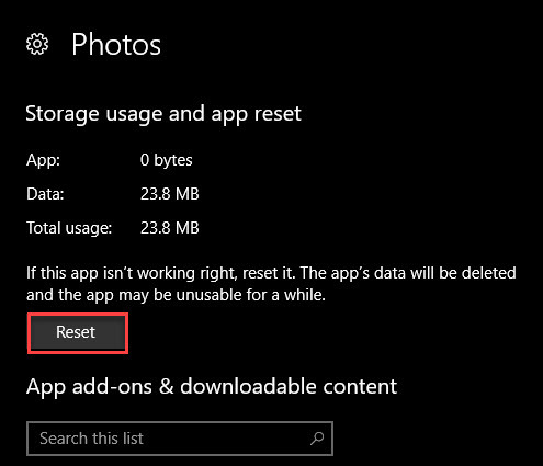 Iš naujo nustatyti „Windows 10 Photos“