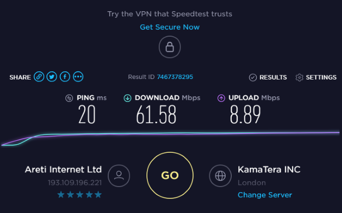 Norėdami patikrinti savo VPN greitį, naudokite „speedtest.net“