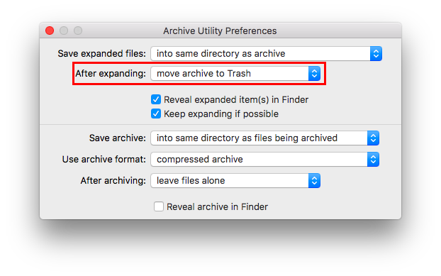 Kaip automatiškai ištrinti ZIP failus po ekstrahavimo naudojant "Mac Archive Utility" nuostatą