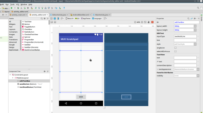 „Android“ sukurkite programą „Androidstudio“ ekrano 2 išdėstymas