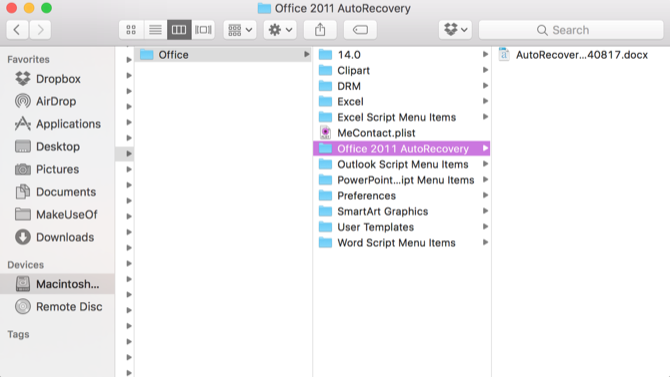 „Office 2011“ automatinio atkūrimo „mac“