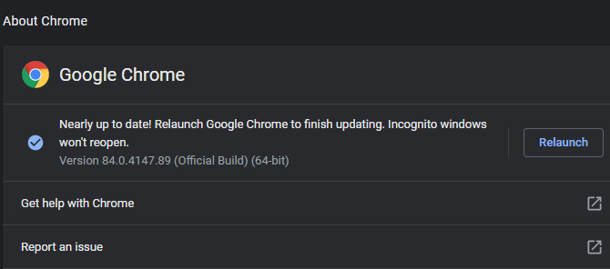 „Chrome“ patikrinkite, ar nėra atnaujinimų