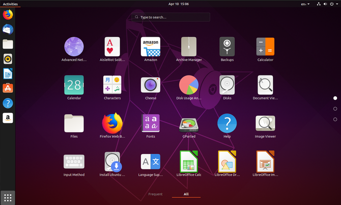 „Ubuntu 19.04“ programos stalčius su nauja piktogramų tema