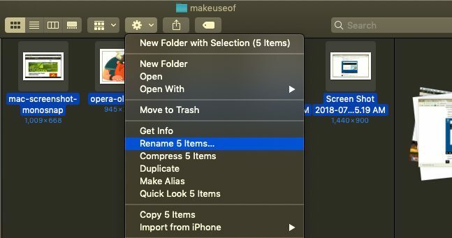 Pervardykite kelis failus „MacOS Finder“.