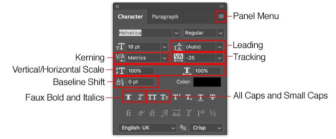 darbas su tekstu „Photoshop“ - „Photoshop“ simbolių skydelyje