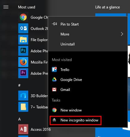 Kaip paleisti naršyklę privačiu režimu pagal numatytąjį "Windows Incognito"